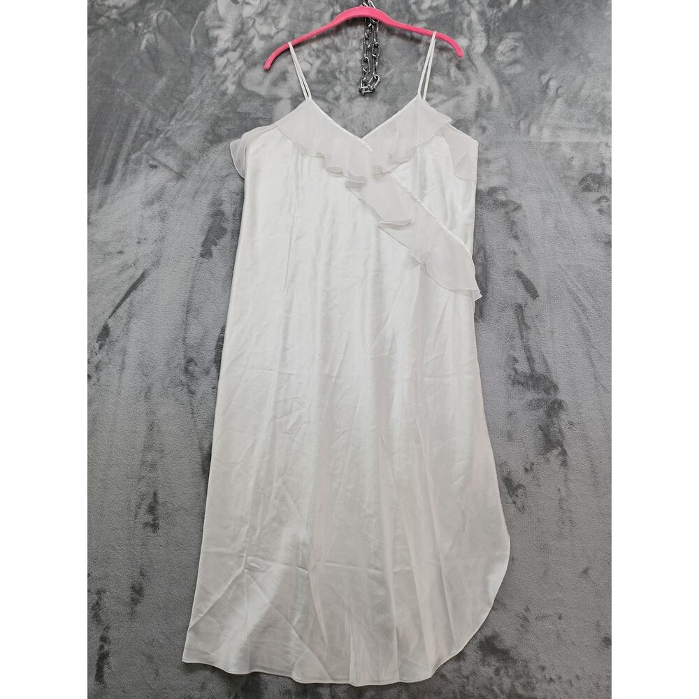 Vintage 90s Violets & Roses Satin Ruffled Chiffon Slip Dress Size L White Bridal